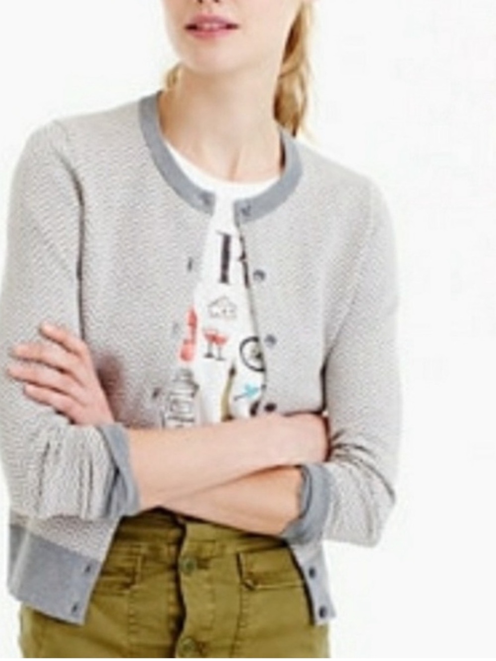 J Crew Herringbone Cardigan Sweater